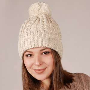 шапки зимние женские вязаные с искусственным помпоном